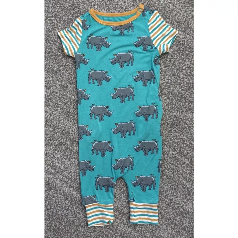 Free Birdees Blue Yellow Striped Rhinoceros Short Sleeve One Piece Outfit 3-6 M